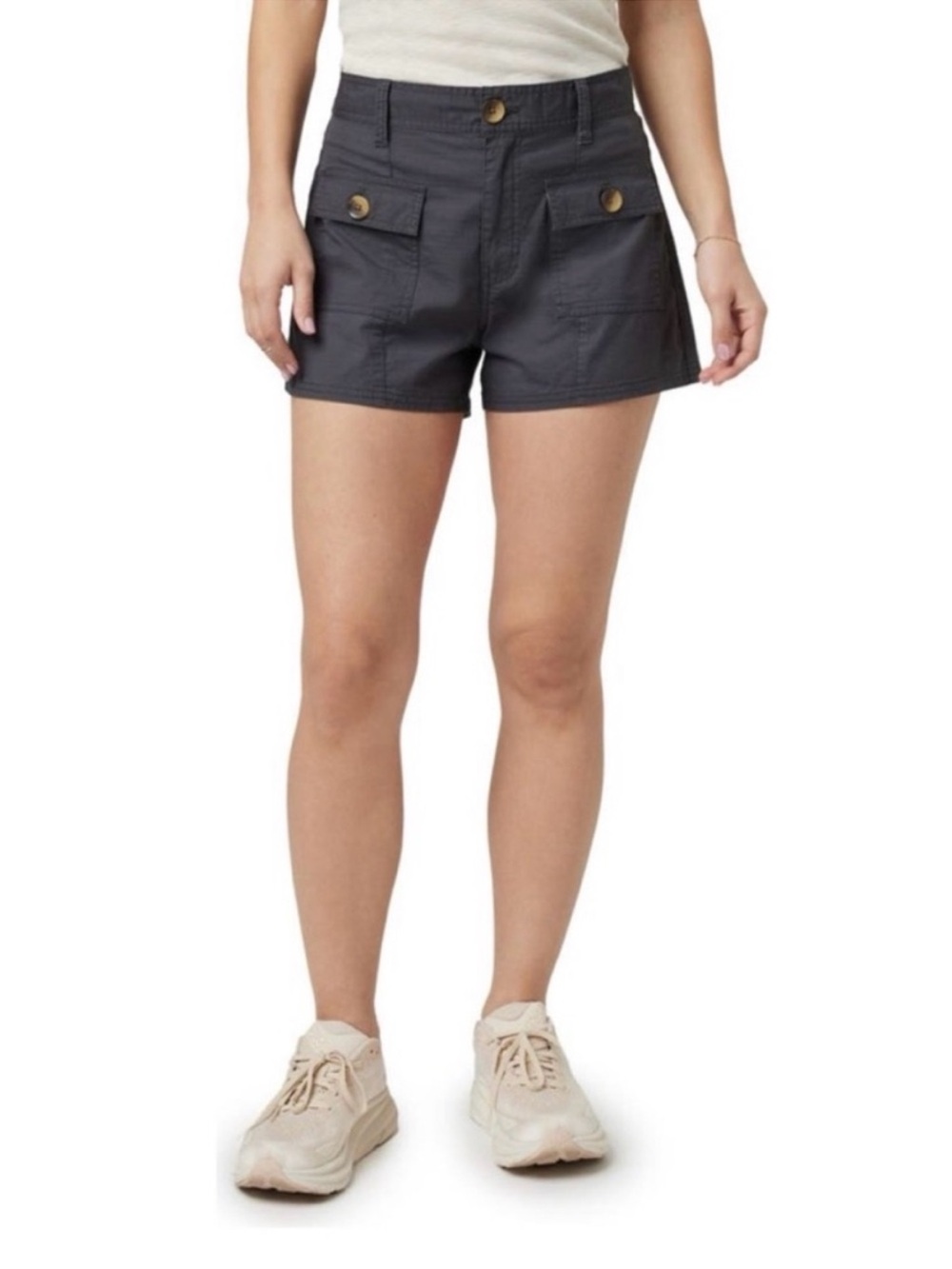 Vuori Wome’s Vintage Ripstop Utility Charcoal Button-Front Shorts Large